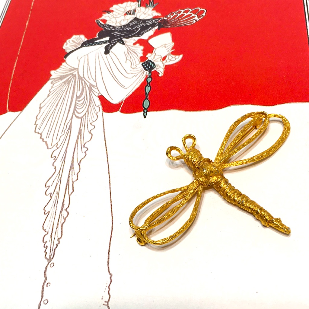 Vintage Dragonfly Brutalist Gold Brooch